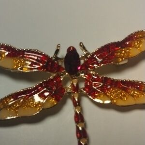 Red and Gold Dragonfly Brooch With Stone NWT (Sku 1337)
